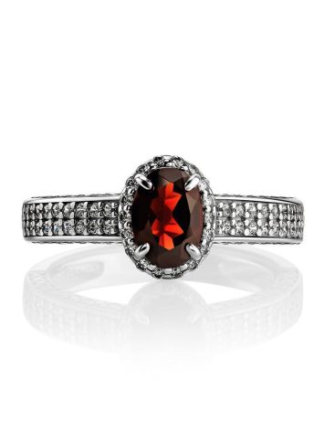 Silver Garnet Ring With White Crystals, Ring Size: 8.5 / 18.5, image , picture 3