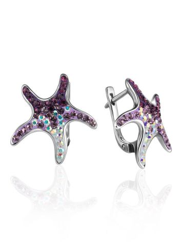 Multicolor Crystal Starfish Earrings In Silver The Jungle, image 