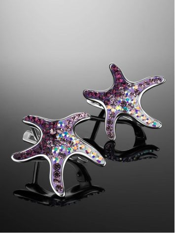 Multicolor Crystal Starfish Earrings In Silver The Jungle, image , picture 2