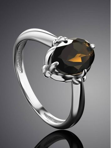 Silver Ring With Smoky Quartz Centerpiece, Ring Size: 6.5 / 17, image , picture 2