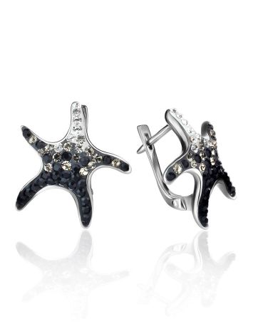 Silver Starfish Earrings With Black And White Crystals The Jungle, image 