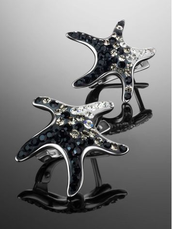 Silver Starfish Earrings With Black And White Crystals The Jungle, image , picture 2