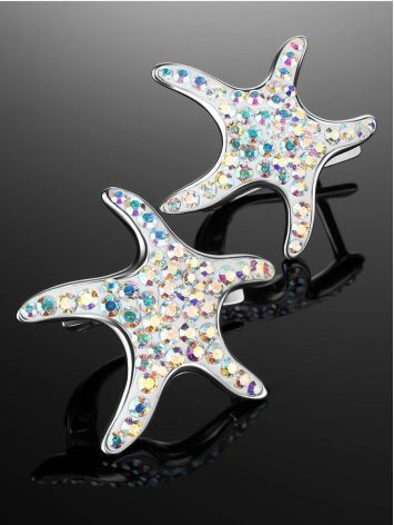 Silver Starfish Earrings With Chameleon Crystals The Jungle, image , picture 2
