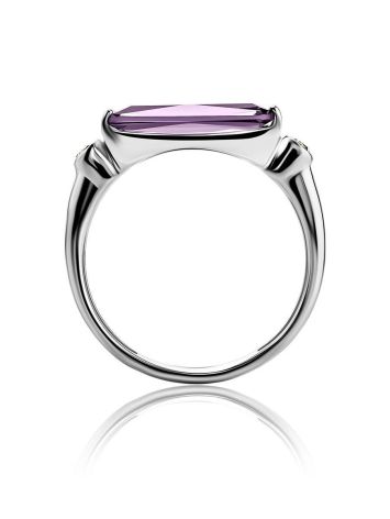 Geometric Silver Ring With Synthetic Amethyst And Crystals, Ring Size: 9 / 19, image , picture 4