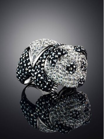 Silver Panda Ring With Black And White Crystals The Jungle, Ring Size: 8 / 18, image , picture 2