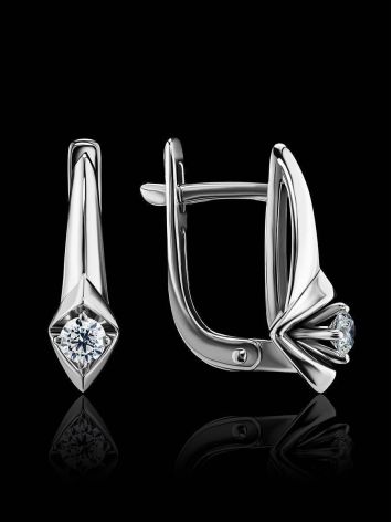 White Gold Latch Back Earrings With Diamonds, image , picture 2