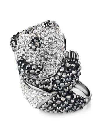 Silver Panda Ring With Black And White Crystals The Jungle, Ring Size: 8 / 18, image , picture 3