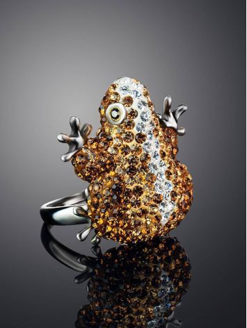 Silver Frog Ring With Champagne Crystals The Jungle, Ring Size: 6 / 16.5, image , picture 2