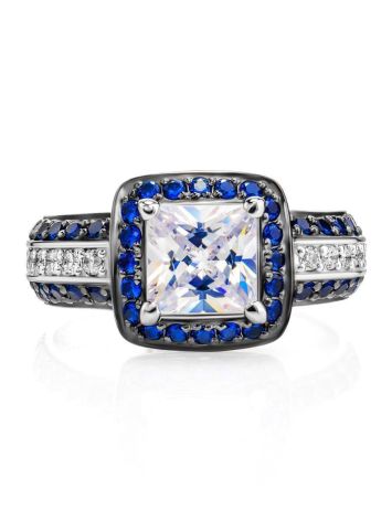Silver Statement Ring With Blue and White Crystals, Ring Size: 7 / 17.5, image , picture 4