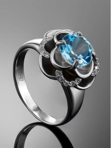 Silver Cocktail Ring With Synthetic Topaz And Crystals, Ring Size: 6 / 16.5, image , picture 2
