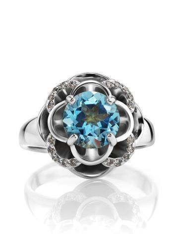Silver Cocktail Ring With Synthetic Topaz And Crystals, Ring Size: 6 / 16.5, image , picture 3