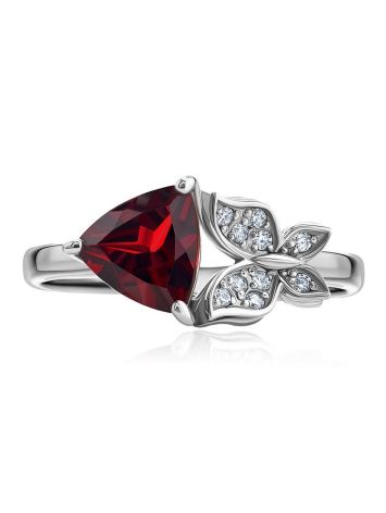 Silver Ring With Crystal Butterfly And Deep Red Garnet Centerstone, Ring Size: 8.5 / 18.5, image , picture 3