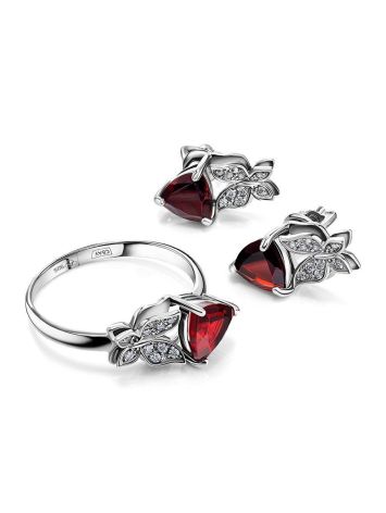 Silver Ring With Crystal Butterfly And Deep Red Garnet Centerstone, Ring Size: 8.5 / 18.5, image , picture 4