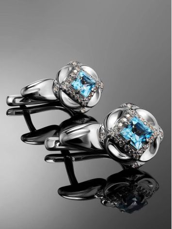 Sterling Silver Floral Earrings With Synthetic Topaz And Crystals, image , picture 2