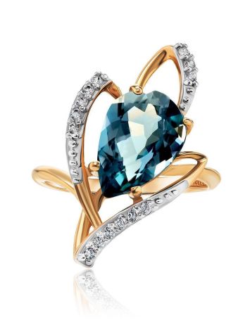Golden Ring With Topaz And Crystals The Bay, Ring Size: 8 / 18, image , picture 3