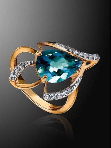 Golden Ring With Topaz And Crystals The Bay, Ring Size: 8 / 18, image , picture 2