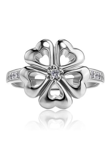 Silver Floral Ring With White Crystals, Ring Size: 6.5 / 17, image , picture 3