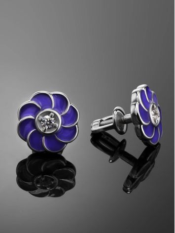 Enamel Floral Studs With Crystal Centerstones, image , picture 2