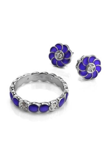 Enamel Floral Studs With Crystal Centerstones, image , picture 3