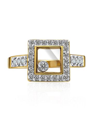 Stylish Golden Ring With Dancing Diamond, Ring Size: 7 / 17.5, image , picture 3