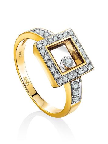 Stylish Golden Ring With Dancing Diamond, Ring Size: 7 / 17.5, image 
