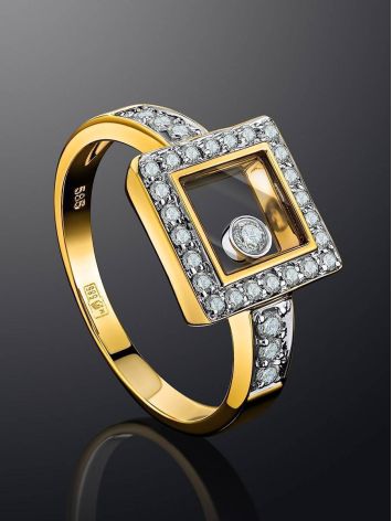 Stylish Golden Ring With Dancing Diamond, Ring Size: 7 / 17.5, image , picture 2