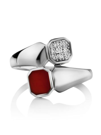 Silver Ring With Red Enamel And White Crystals, Ring Size: 6.5 / 17, image , picture 3