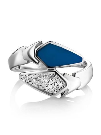 Silver Ring With Blue Enamel And White Crystals, Ring Size: 6 / 16.5, image , picture 3