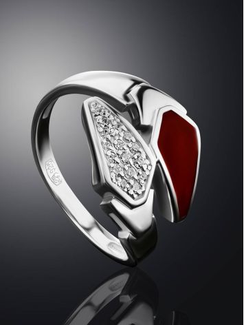 Red Enamel Silver Ring, Ring Size: 6 / 16.5, image , picture 2
