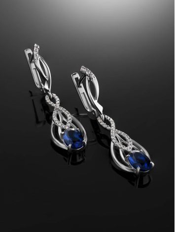Silver Drop Earrings With Crystals And Synthetic Sapphires, image , picture 2