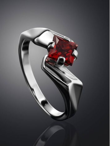 Silver Silver Ring With Deep Red Garnet Centerstone, Ring Size: 7 / 17.5, image , picture 2