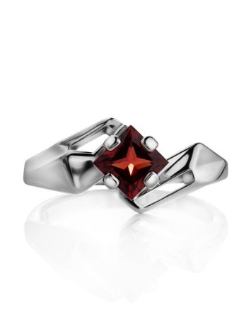 Silver Silver Ring With Deep Red Garnet Centerstone, Ring Size: 7 / 17.5, image , picture 3