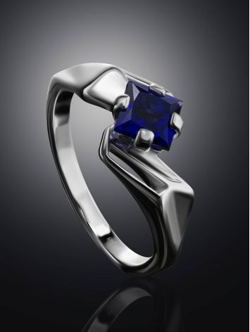 Geometric Silver Ring With Synthetic Sapphire, Ring Size: 8 / 18, image , picture 2