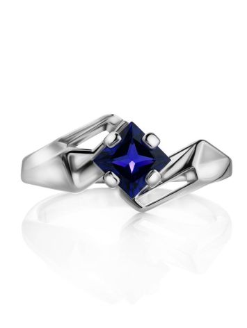 Geometric Silver Ring With Synthetic Sapphire, Ring Size: 8 / 18, image , picture 3