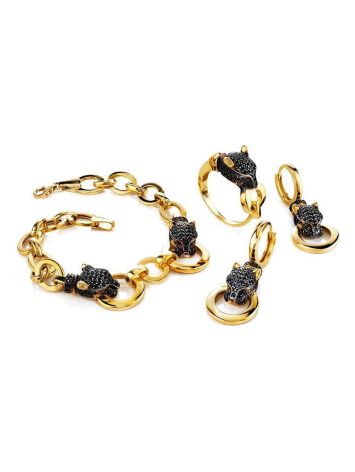 Designer Golden Panther Earrings With Crystals, image , picture 3