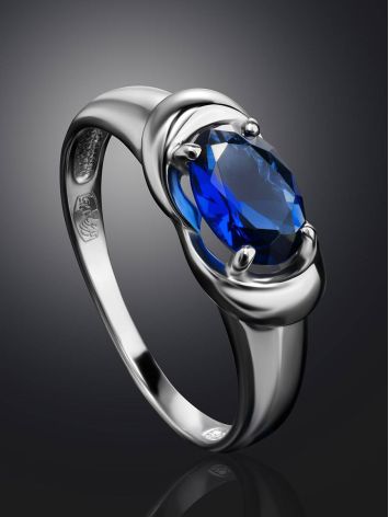 Sterling Silver Ring With Synthetic Sapphire, Ring Size: 6 / 16.5, image , picture 2