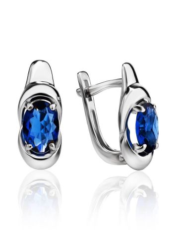 Synthetic Sapphire Silver Earrings, image 