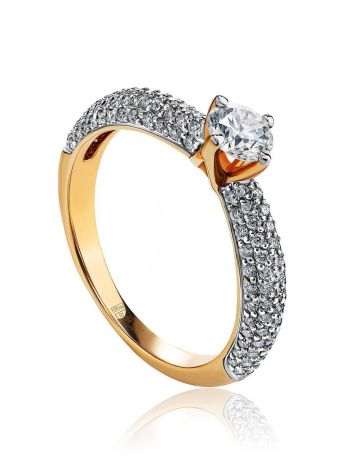 Golden Statement Ring With Diamonds, Ring Size: 6.5 / 17, image 