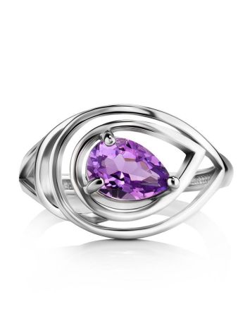 Silver Ring With Bright Amethyst Centerpiece, Ring Size: 6 / 16.5, image , picture 3