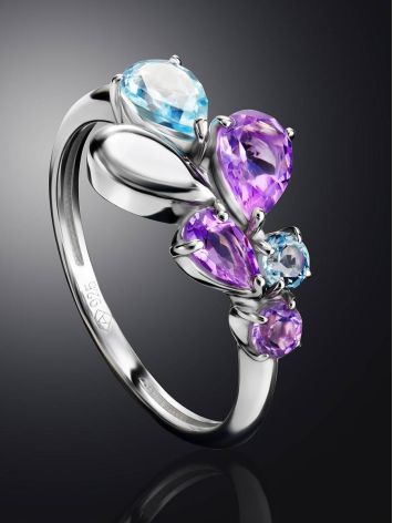 Silver Ring With Amethyst And Synthetic Topaz, Ring Size: 8.5 / 18.5, image , picture 2