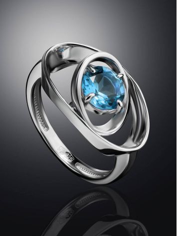 Silver Ring With Synthetic Topaz Centerstone, Ring Size: 5.5 / 16, image , picture 2
