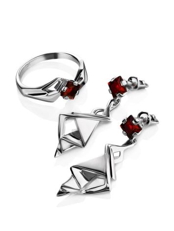 Geometric Silver Dangles With Garnet, image , picture 3