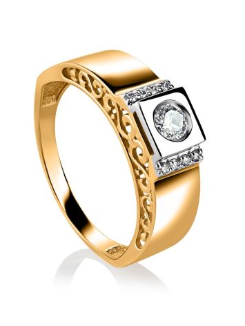 Two Toned Golden Statement Ring With Diamonds, Ring Size: 8 / 18, image 