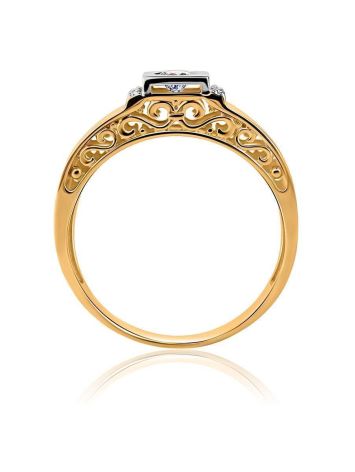Two Toned Golden Statement Ring With Diamonds, Ring Size: 8 / 18, image , picture 3