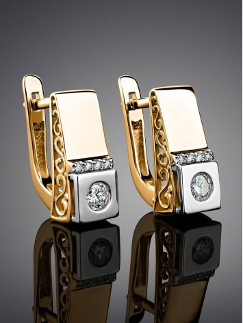 Golden Statement Earrings With White Diamonds, image , picture 2