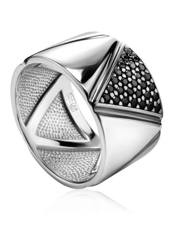 Sterling Silver Band Ring With Black Crystals, Ring Size: 7 / 17.5, image 
