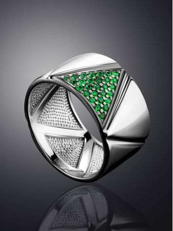 Sterling Silver Band Ring With Green Crystals, Ring Size: 7 / 17.5, image , picture 2