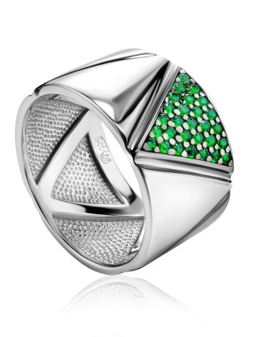 Sterling Silver Band Ring With Green Crystals, Ring Size: 7 / 17.5, image 