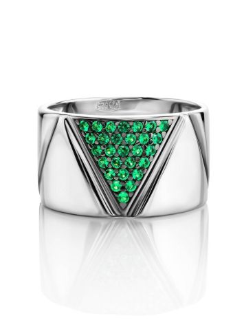 Sterling Silver Band Ring With Green Crystals, Ring Size: 7 / 17.5, image , picture 3