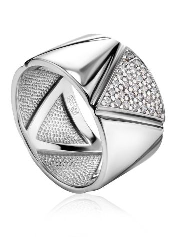 Sterling Silver Band Ring With White Crystals, Ring Size: 8.5 / 18.5, image 